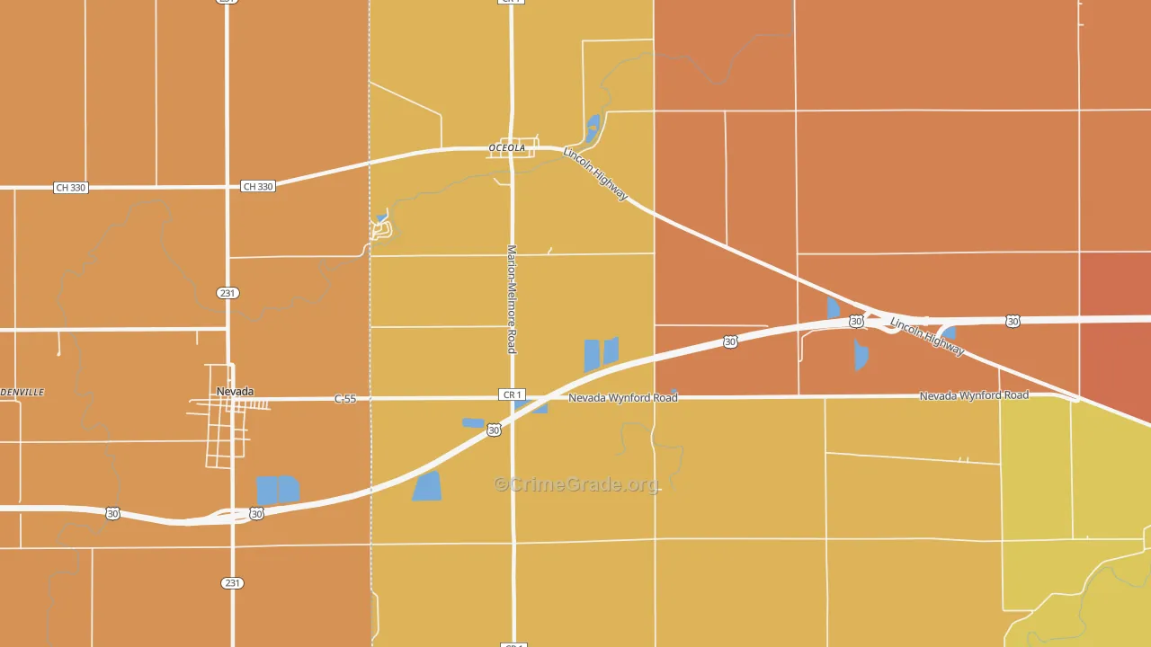 Oceola, OH Map of Robbery Rates