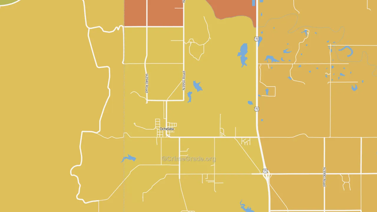 Ochelata, OK Map of Robbery Rates