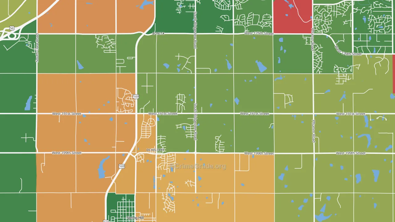 Ocheltree, KS Map of Robbery Rates