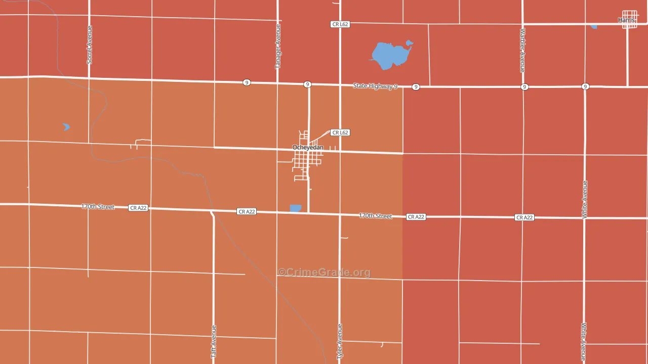Ocheyedan, IA Map of Robbery Rates