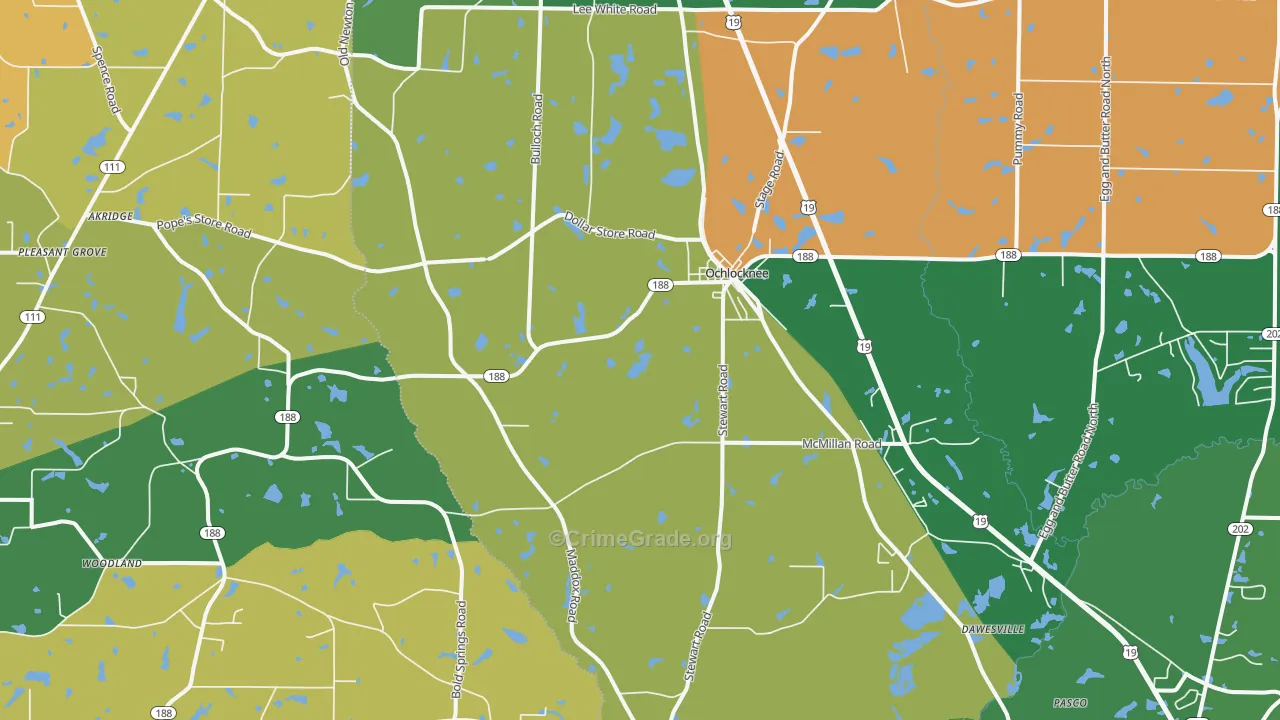 Ochlocknee, GA Map of Robbery Rates
