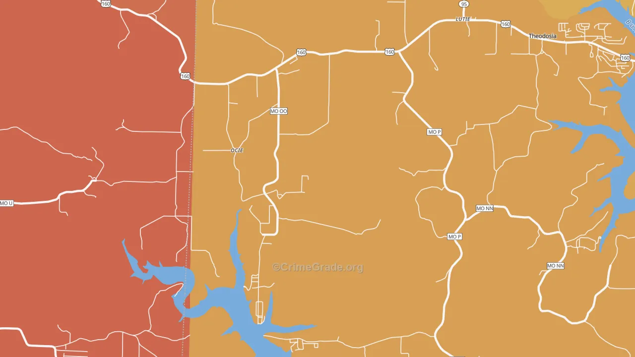 Ocie, MO Map of Robbery Rates