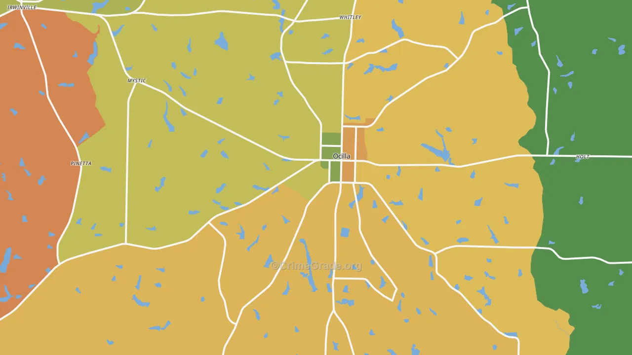 Ocilla, GA Map of Robbery Rates