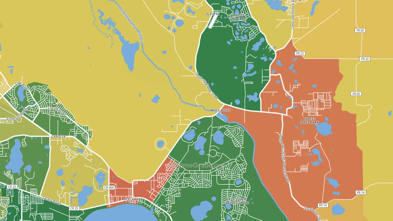 Ocklawaha, FL Map of Robbery Rates