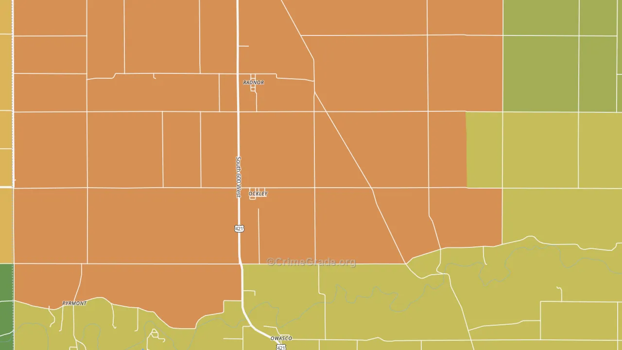 Ockley, IN Map of Robbery Rates