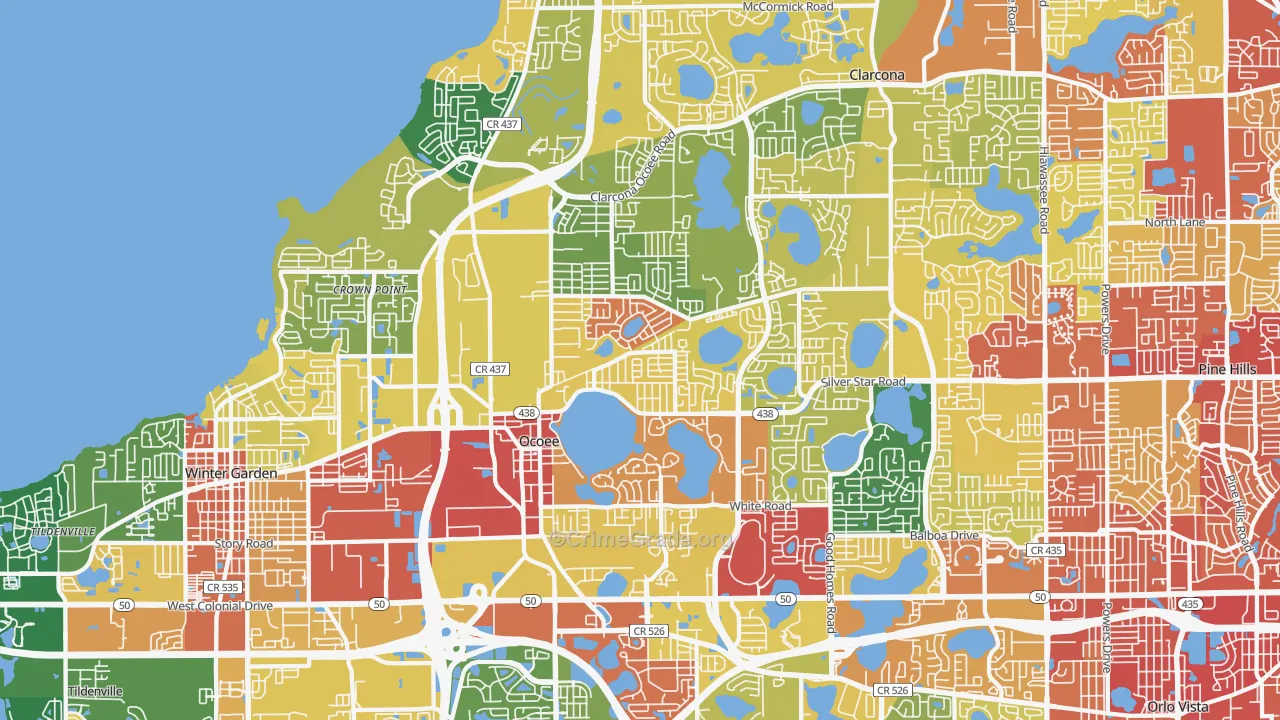 Ocoee, FL Map of Robbery Rates