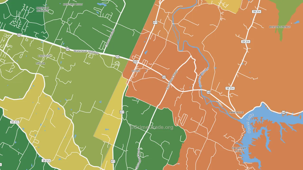 Ocoee, TN Map of Robbery Rates