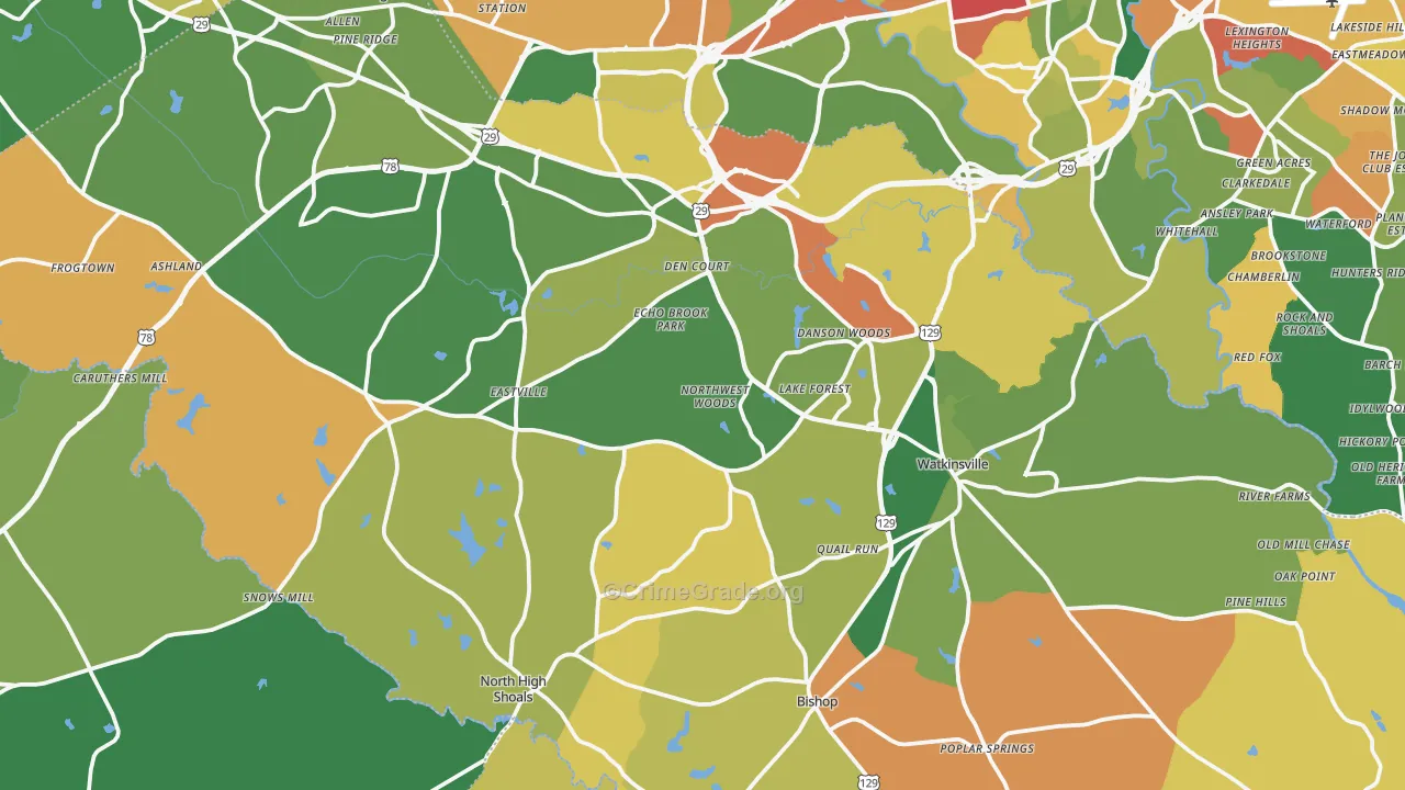 Oconee County, GA Map of Robbery Rates