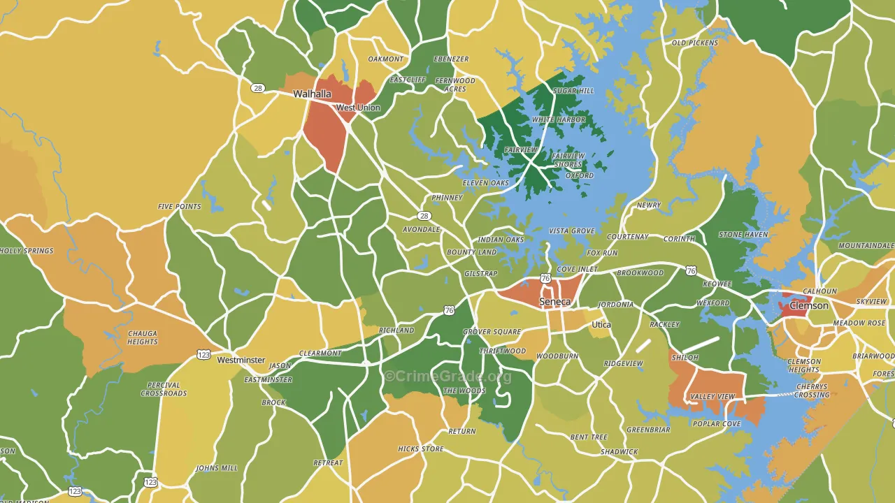 Oconee County, SC Map of Robbery Rates