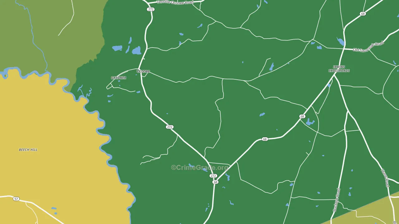 Oconee, GA Map of Robbery Rates