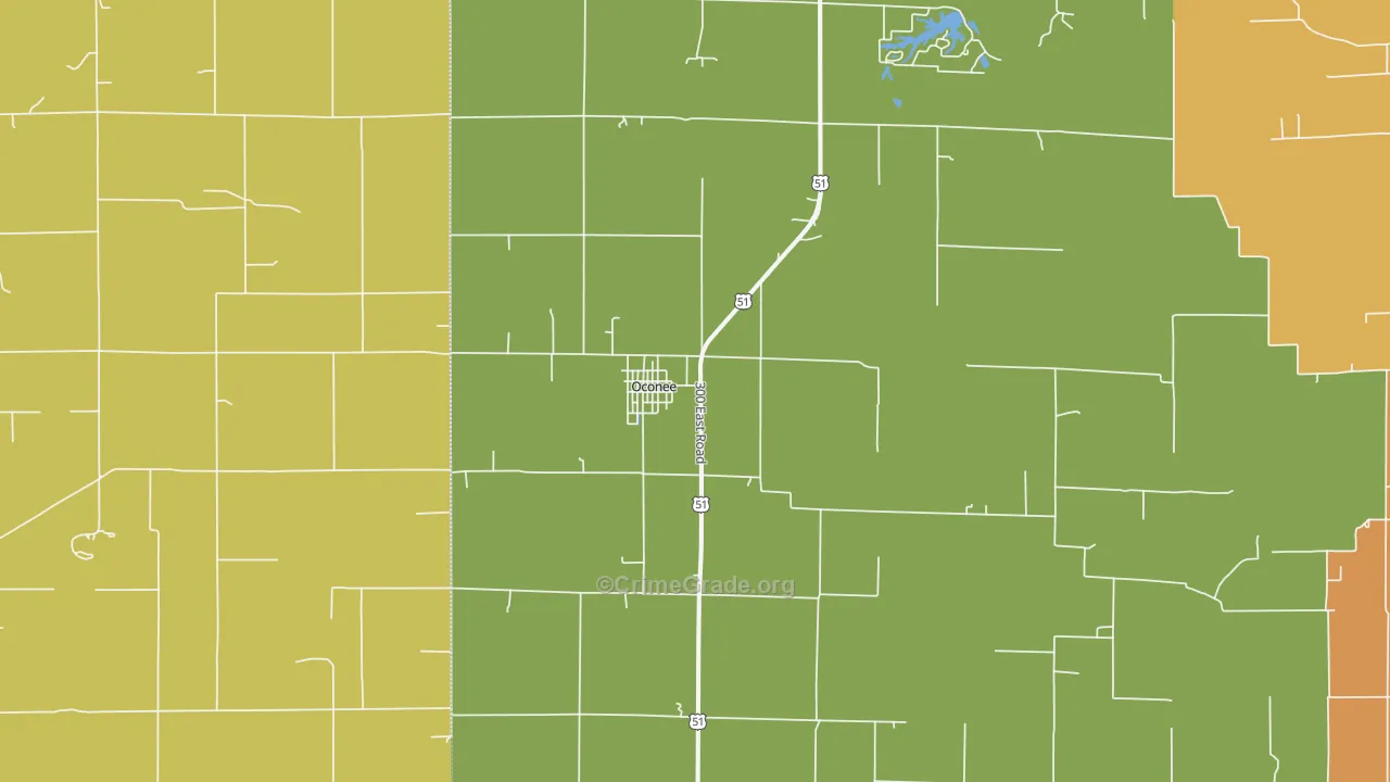 Oconee, IL Map of Robbery Rates