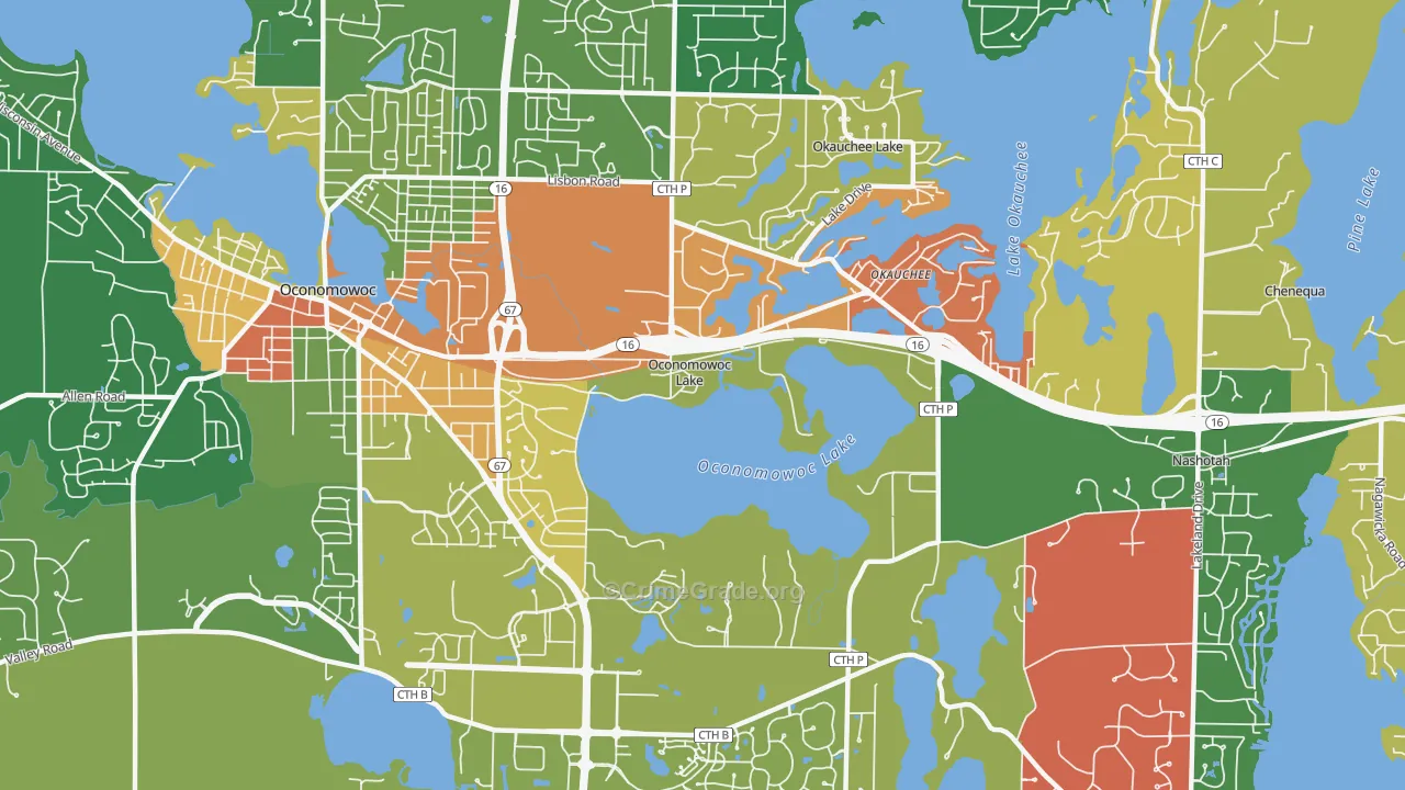 Oconomowoc Lake, WI Map of Robbery Rates