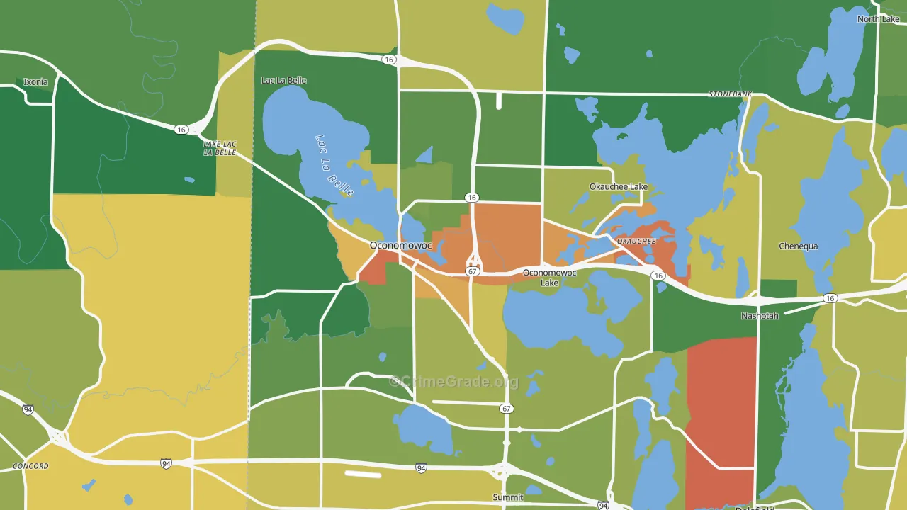 Oconomowoc, WI Map of Robbery Rates