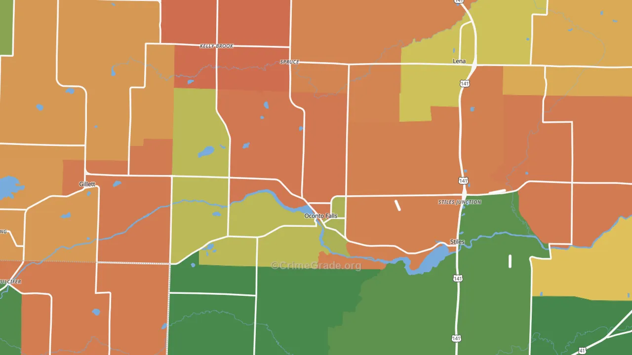 Oconto County, WI Map of Robbery Rates