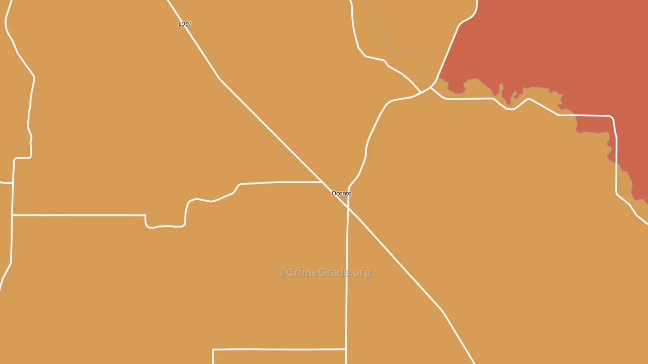 Oconto, NE Map of Robbery Rates