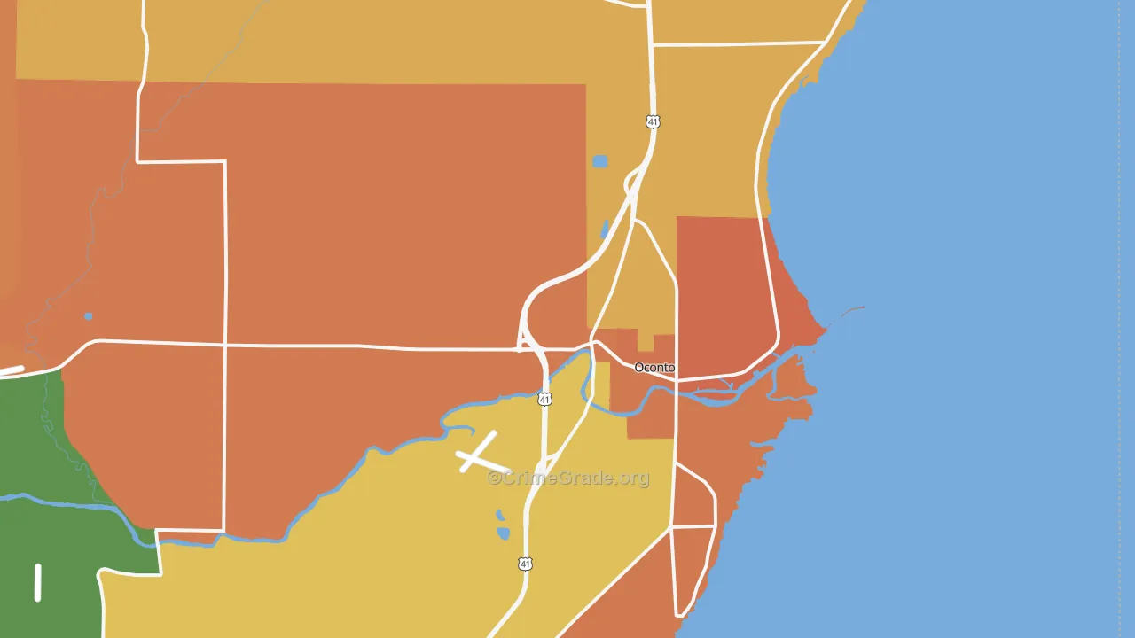 Oconto, WI Map of Robbery Rates