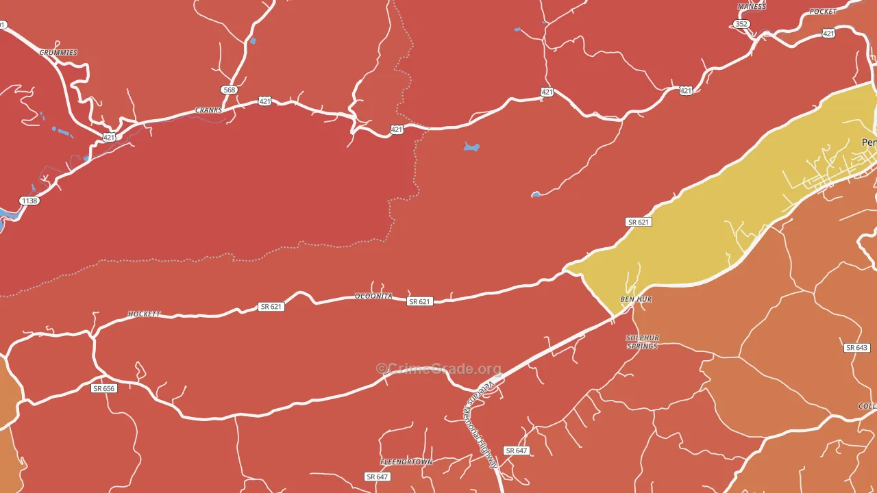 Ocoonita, VA Map of Robbery Rates