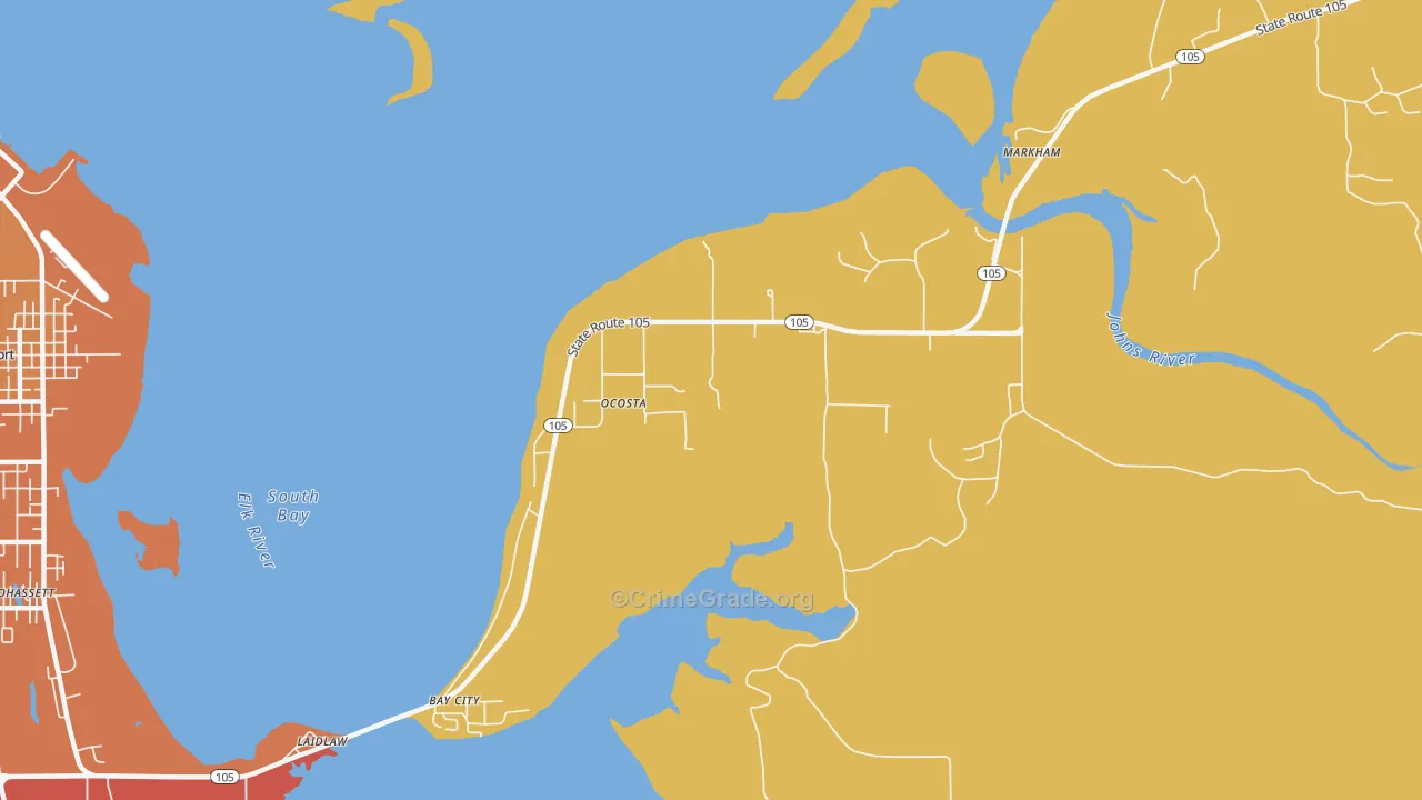 Ocosta, WA Map of Robbery Rates