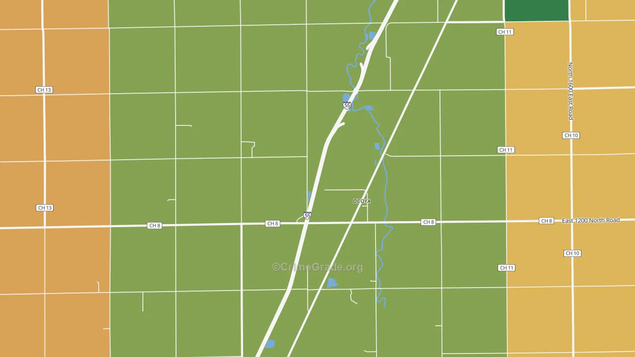 Ocoya, IL Map of Robbery Rates