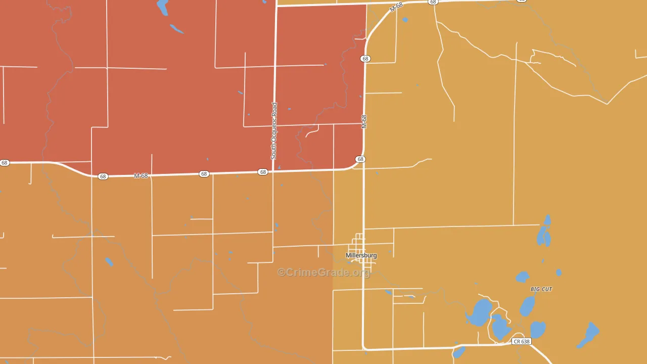 Ocqueoc, MI Map of Robbery Rates