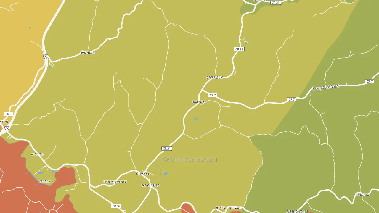 Odaville, WV Map of Robbery Rates