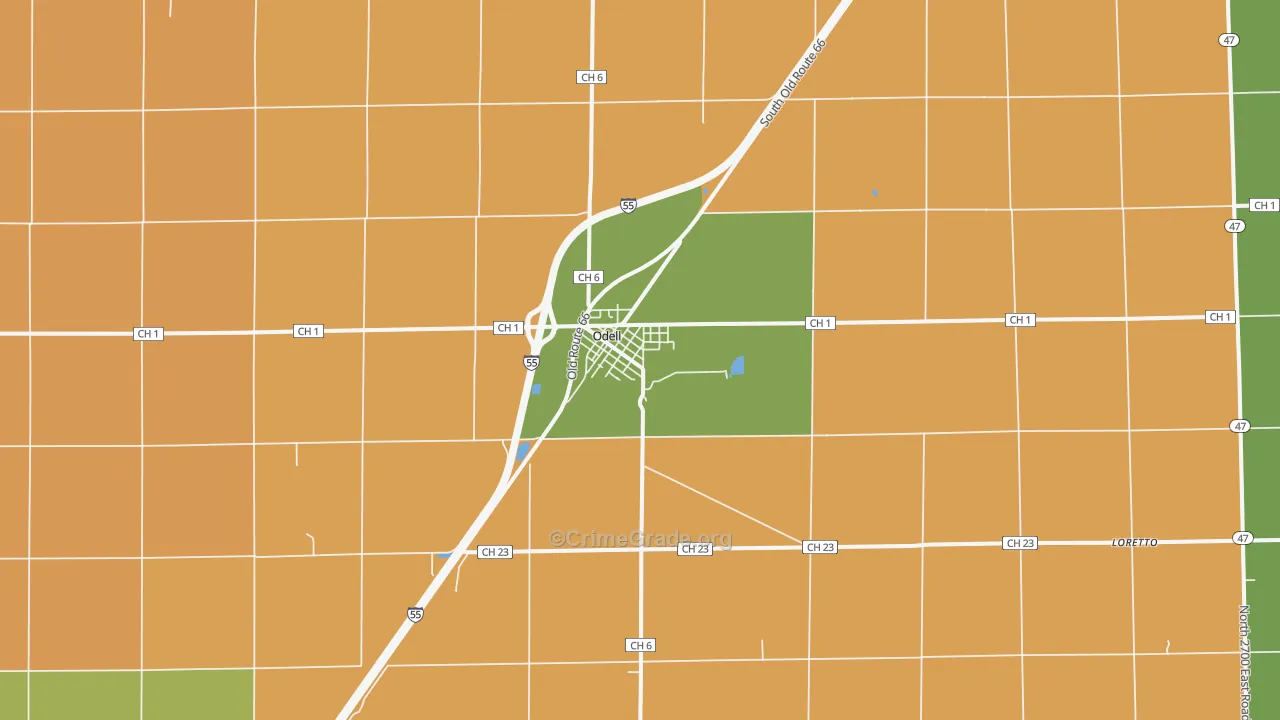 Odell, IL Map of Robbery Rates