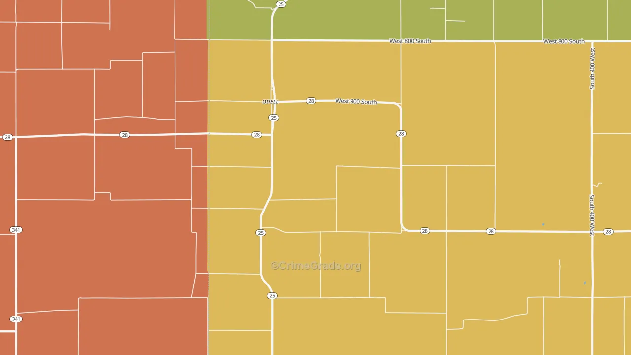 Odell, IN Map of Robbery Rates