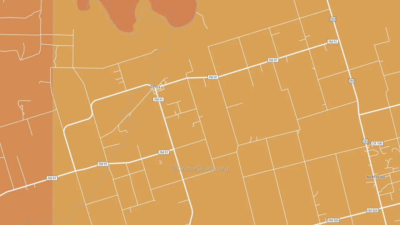 Odell, TX Map of Robbery Rates