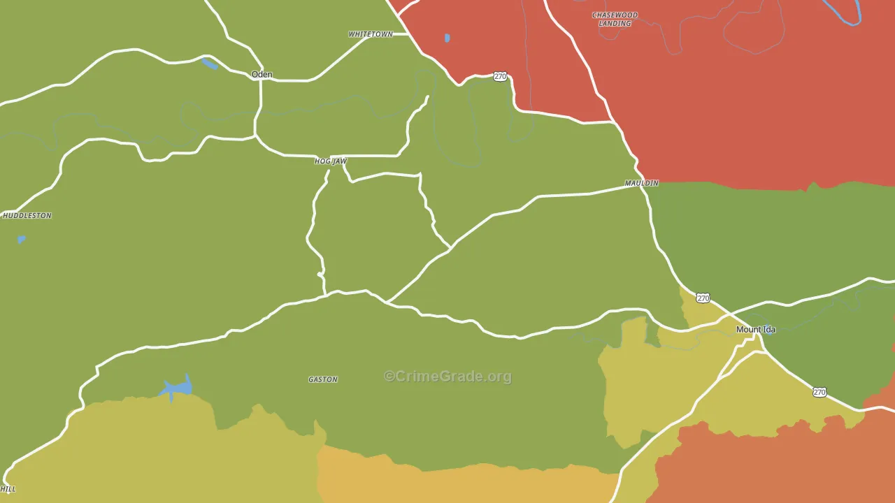 Oden, AR Map of Robbery Rates