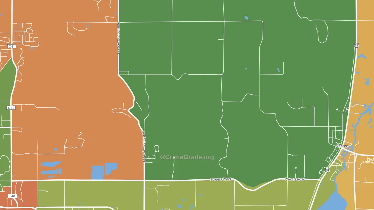 Oden, MI Map of Robbery Rates