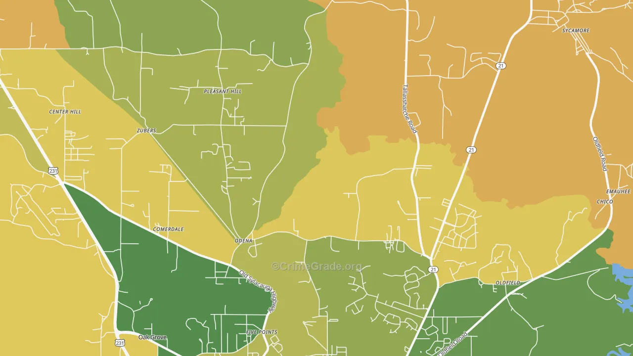 Odena, AL Map of Robbery Rates
