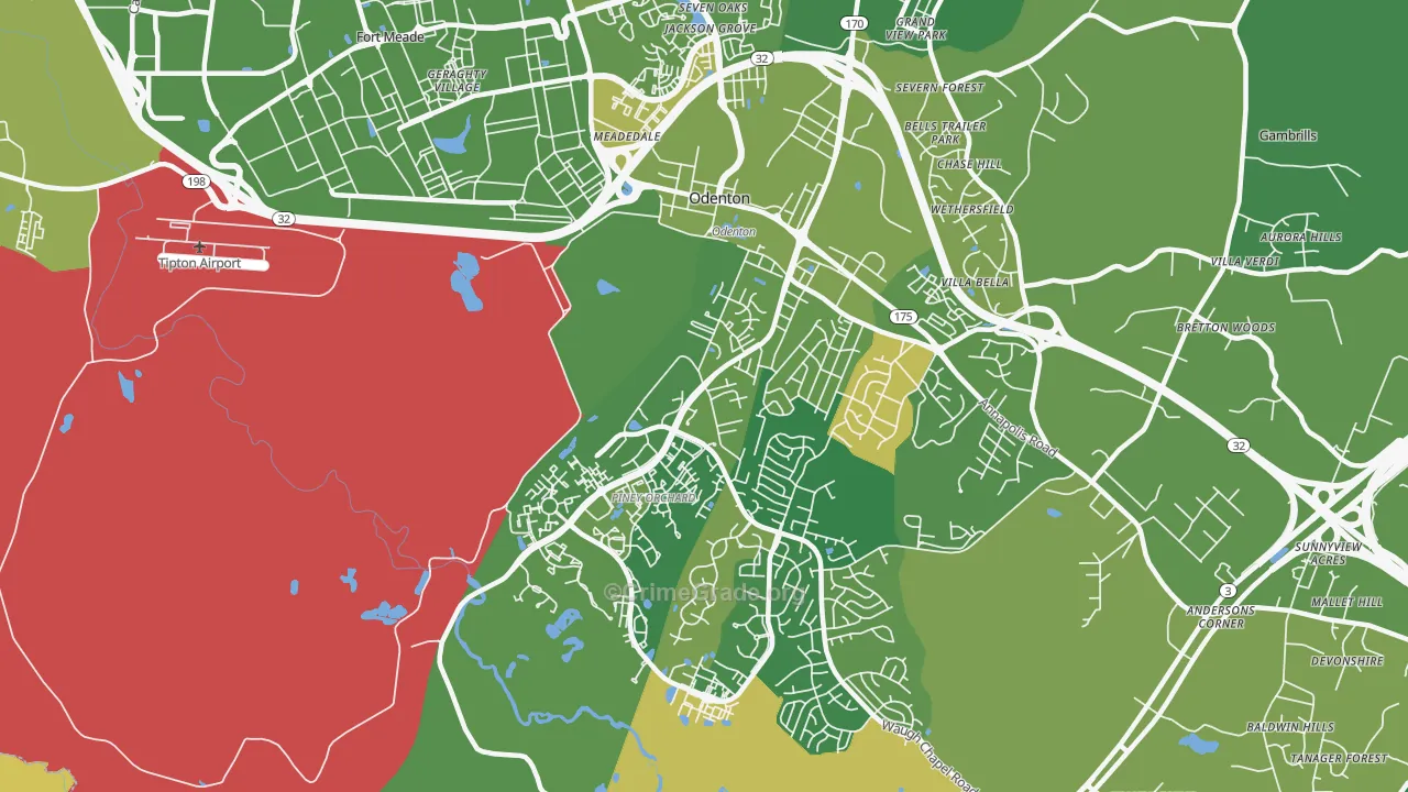 Odenton, MD Map of Robbery Rates