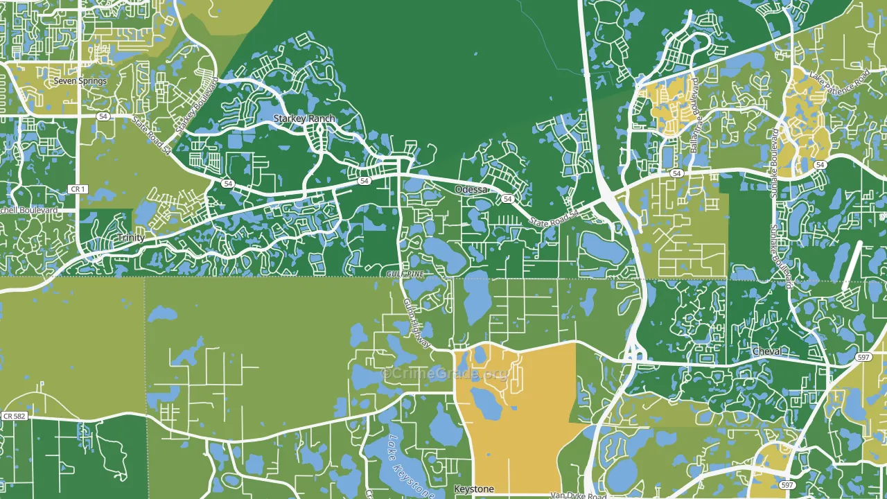 Odessa, FL Map of Robbery Rates