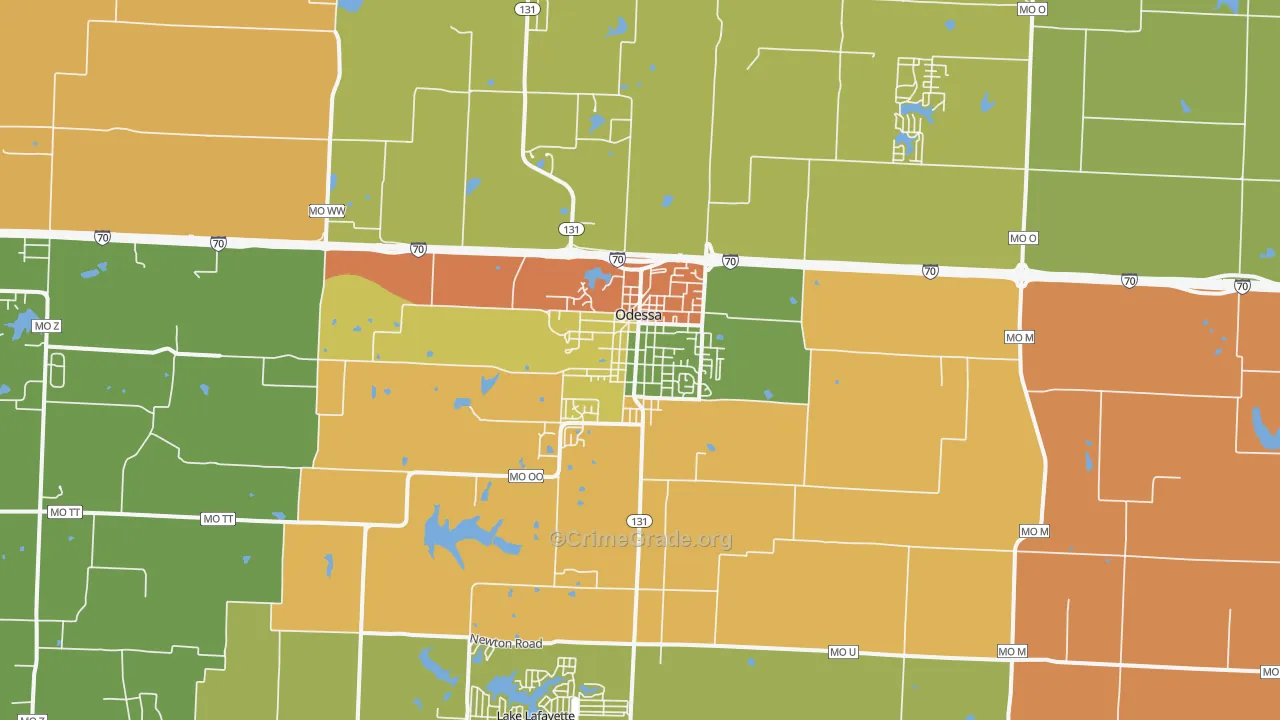 Odessa, MO Map of Robbery Rates