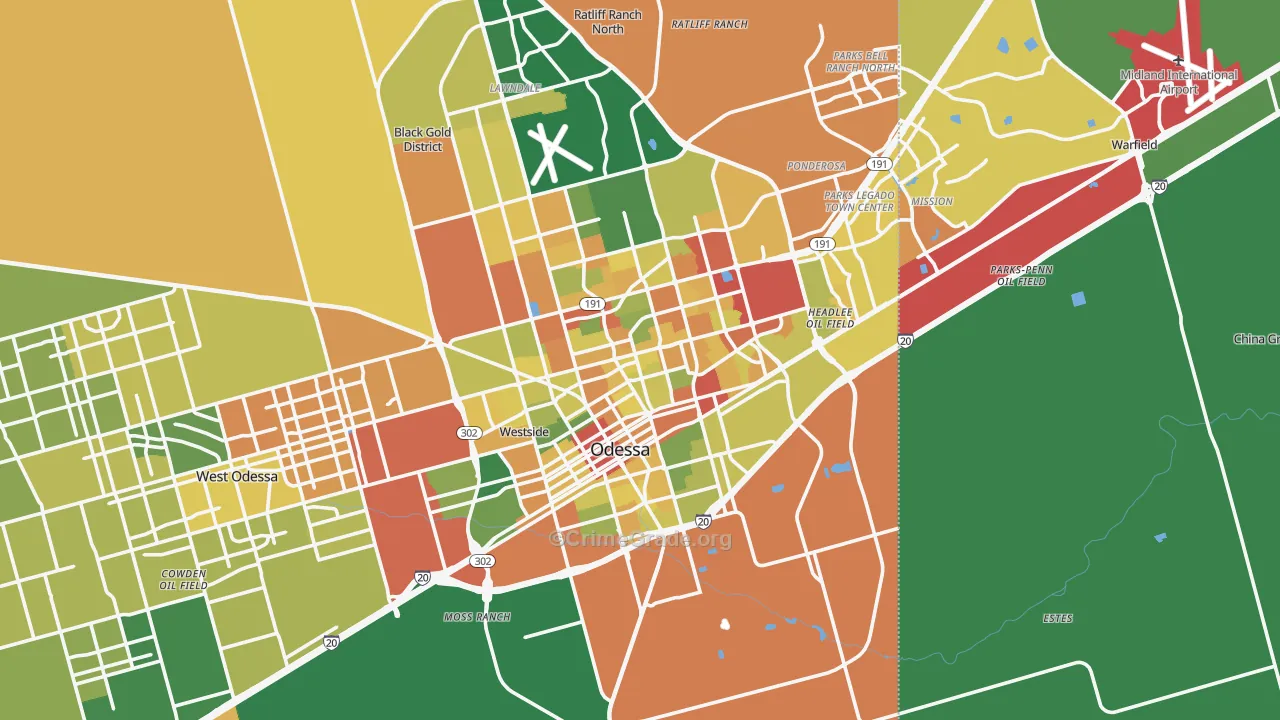 Odessa, TX Map of Robbery Rates