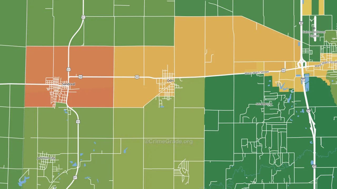Odin, IL Map of Robbery Rates