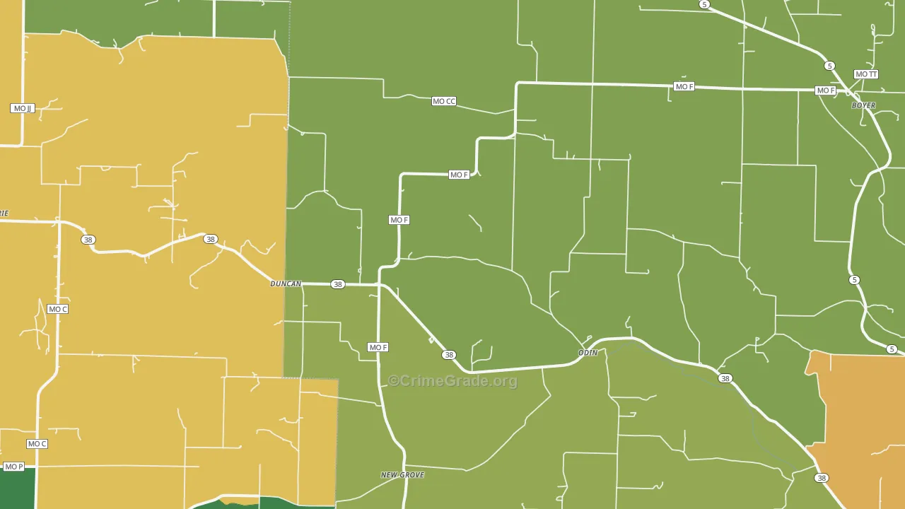 Odin, MO Map of Robbery Rates