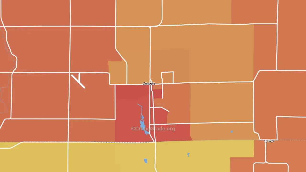 Oelwein, IA Map of Robbery Rates