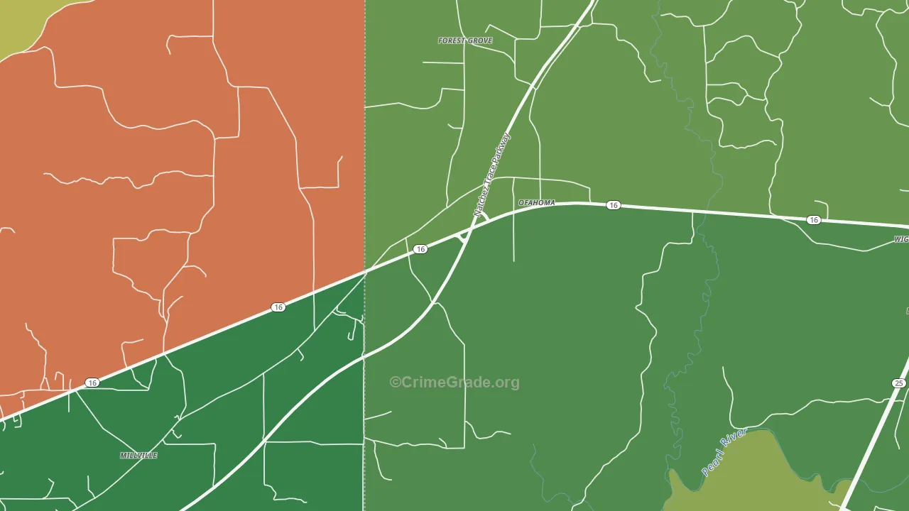 Ofahoma, MS Map of Robbery Rates