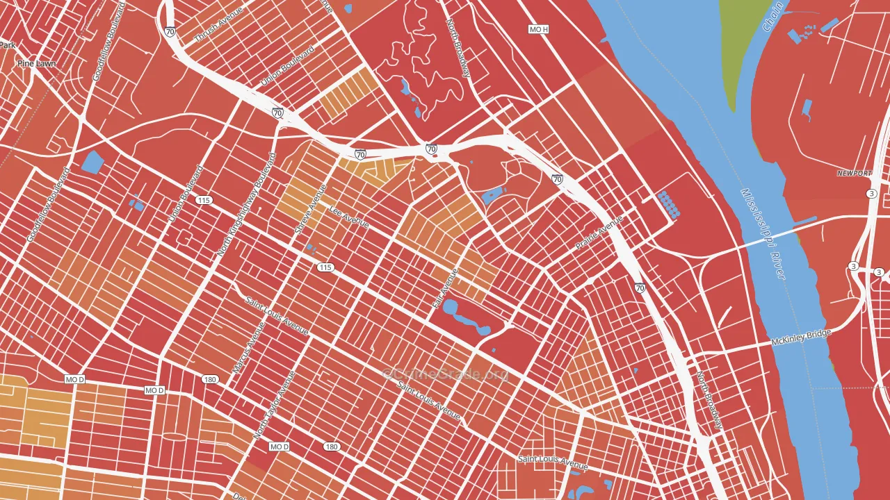 O'Fallon, St. Louis, MO Map of Robbery Rates
