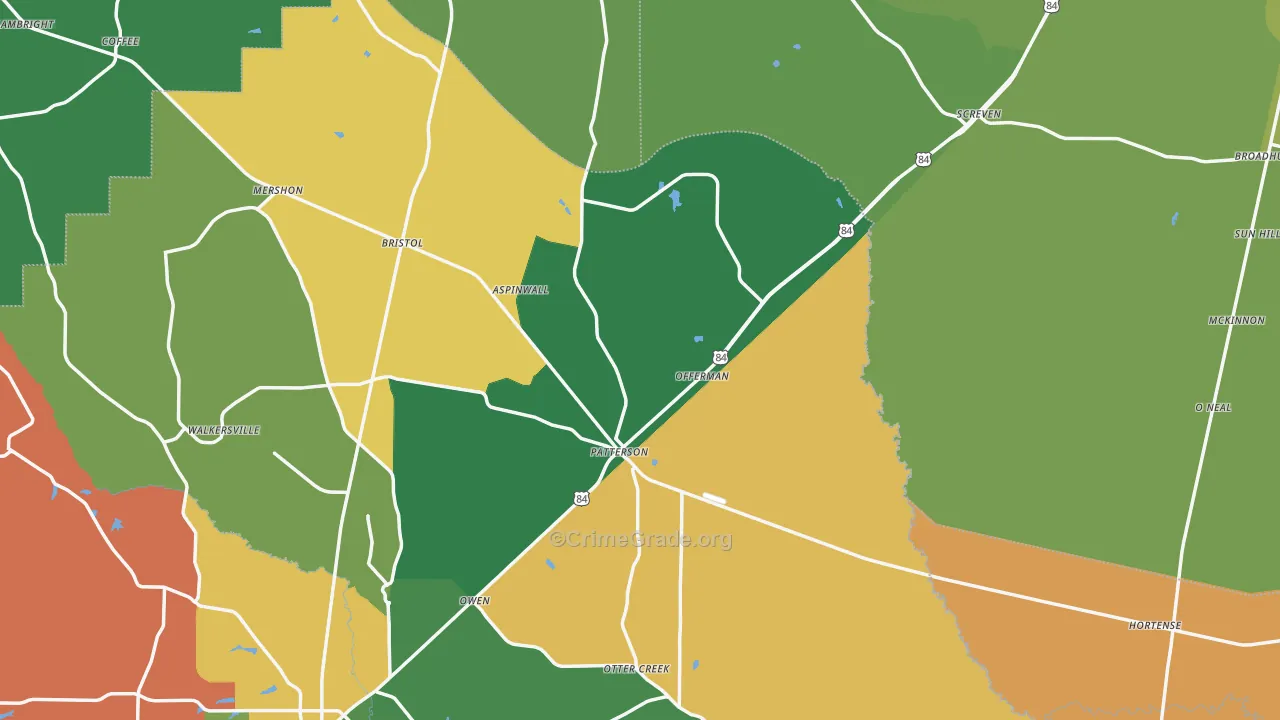 Offerman, GA Map of Robbery Rates