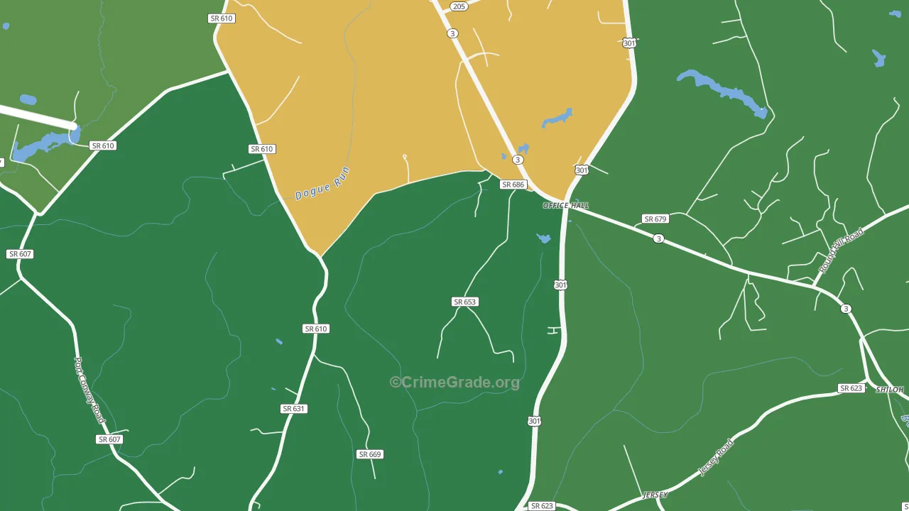 Office Hall, VA Map of Robbery Rates