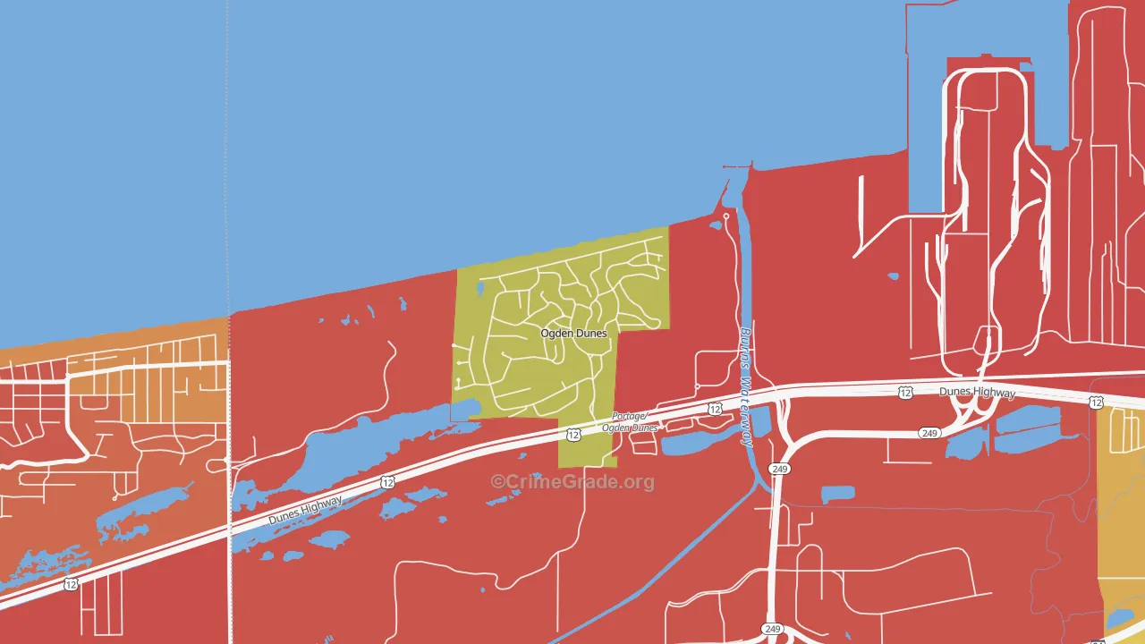 Ogden Dunes, IN Map of Robbery Rates