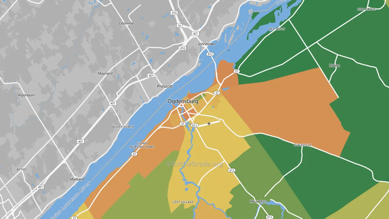 Ogdensburg, NY Map of Robbery Rates