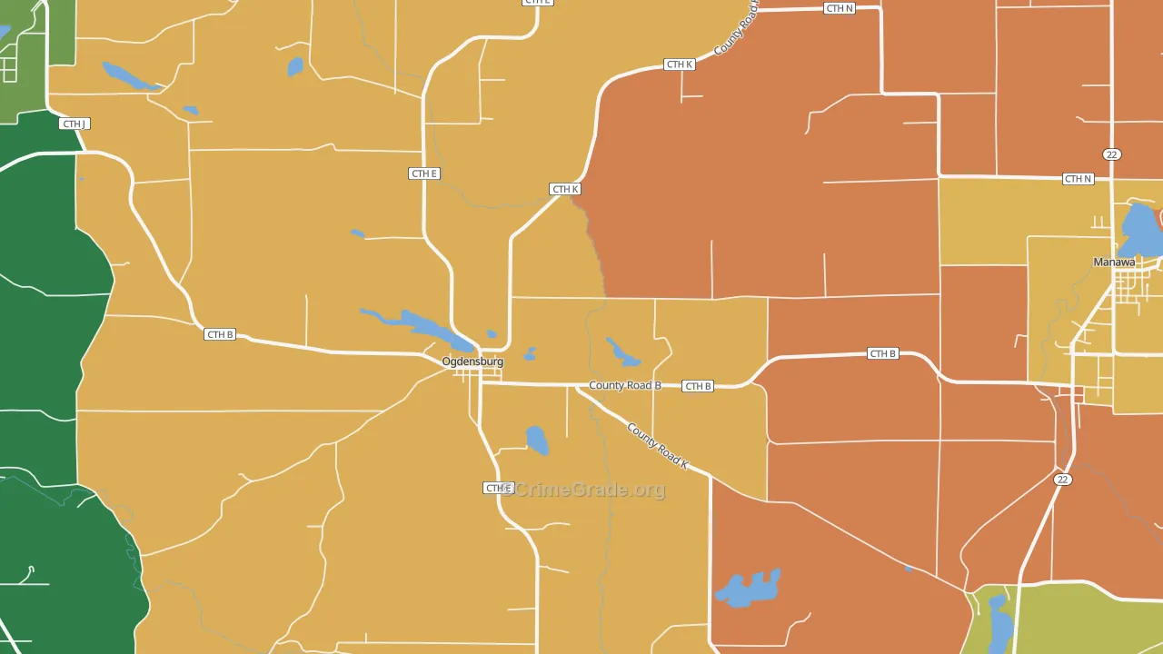Ogdensburg, WI Map of Robbery Rates