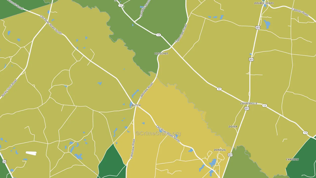 Ogeechee, GA Map of Robbery Rates