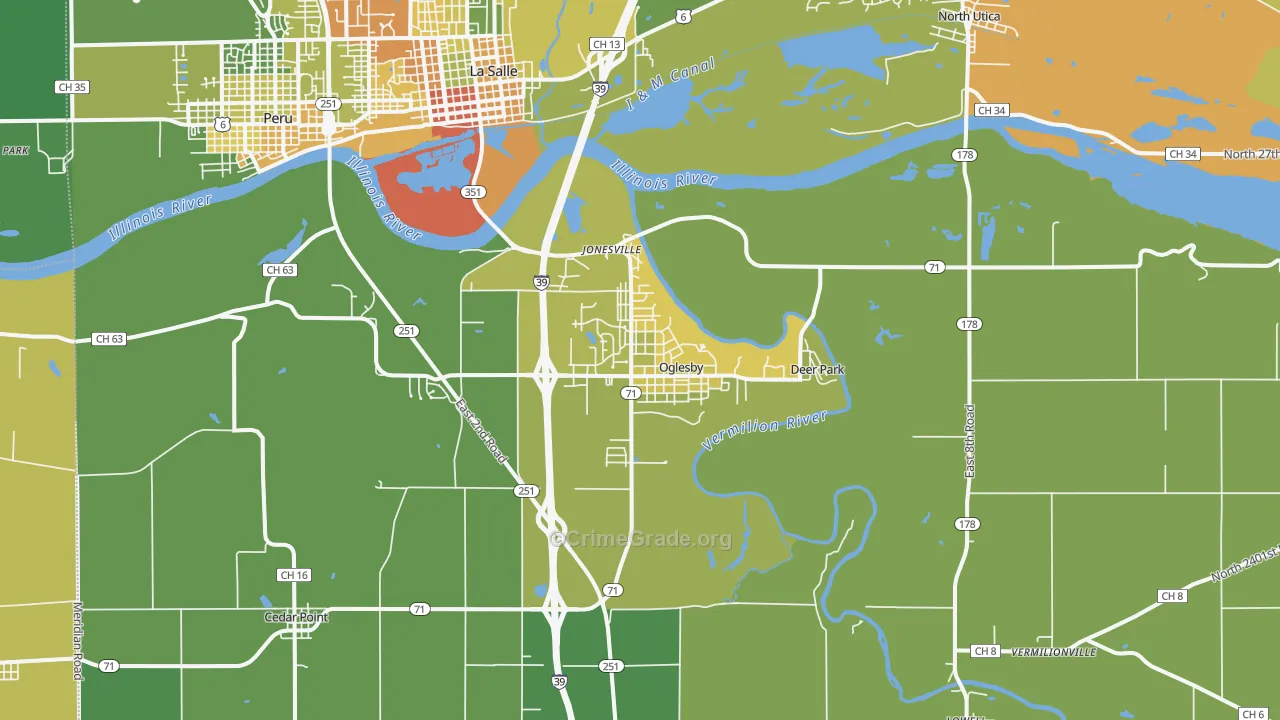 Oglesby, IL Map of Robbery Rates