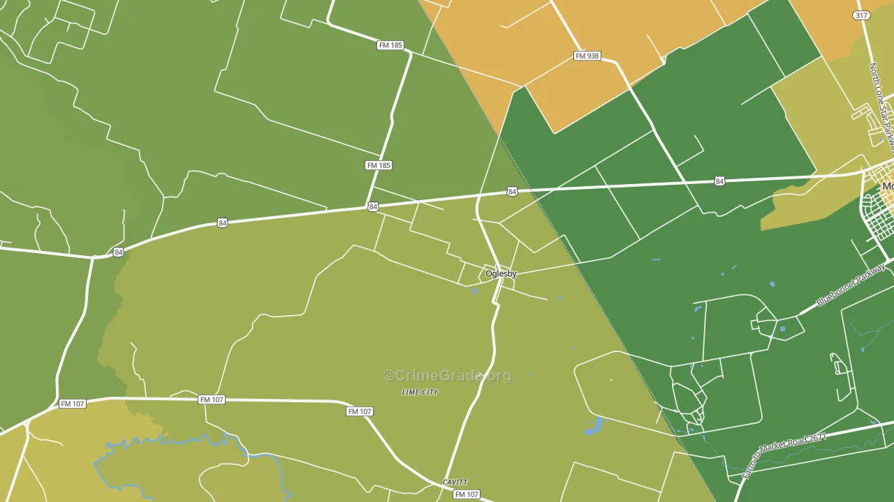 Oglesby, TX Map of Robbery Rates