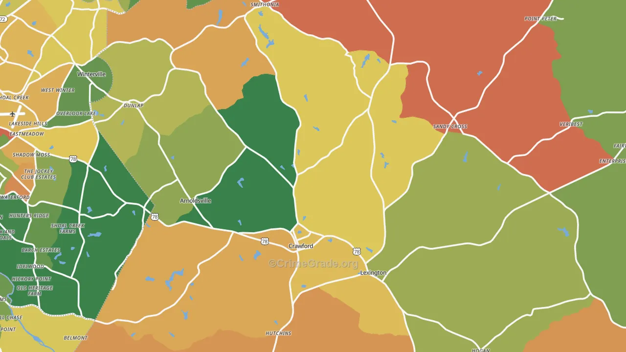 Oglethorpe County, GA Map of Robbery Rates