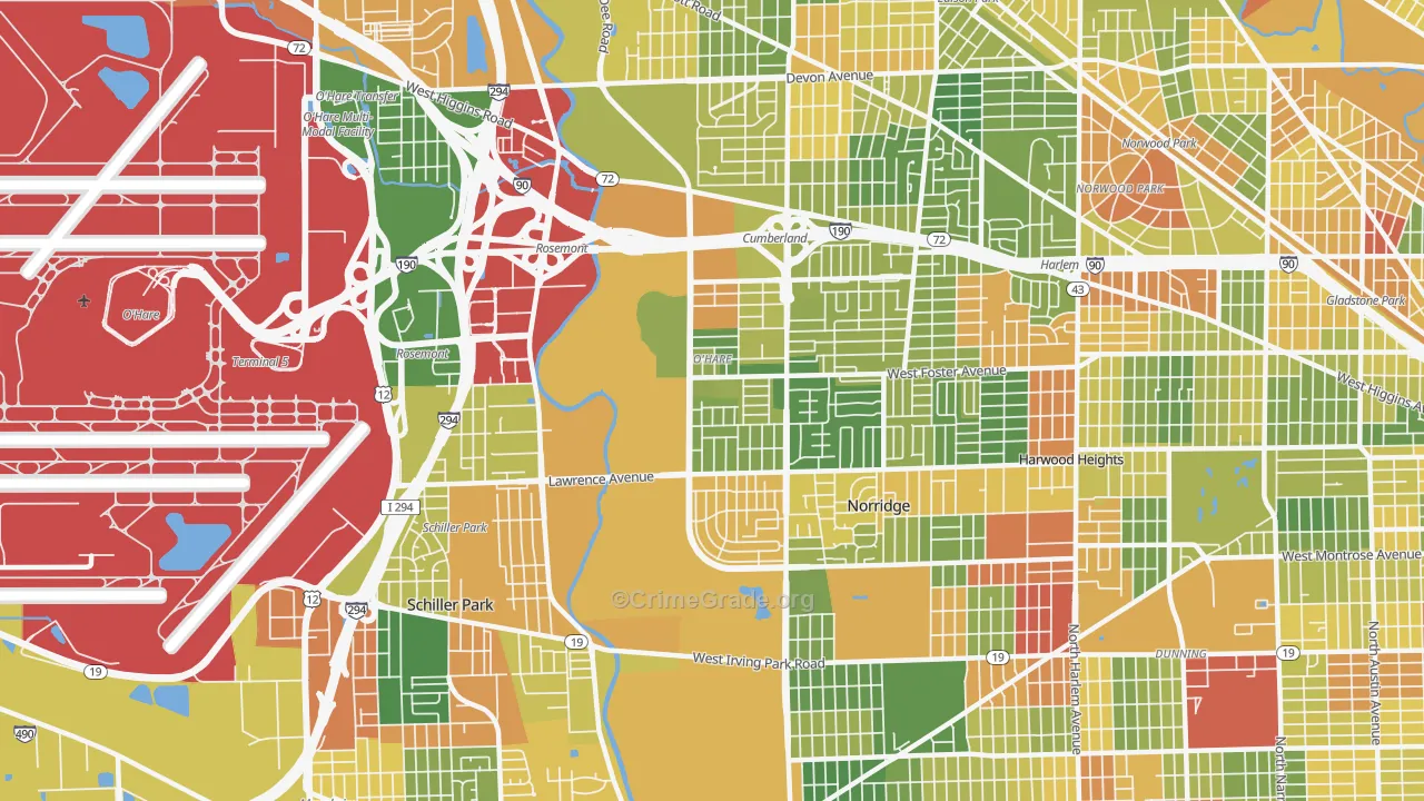 O'Hare, Chicago, IL Map of Robbery Rates